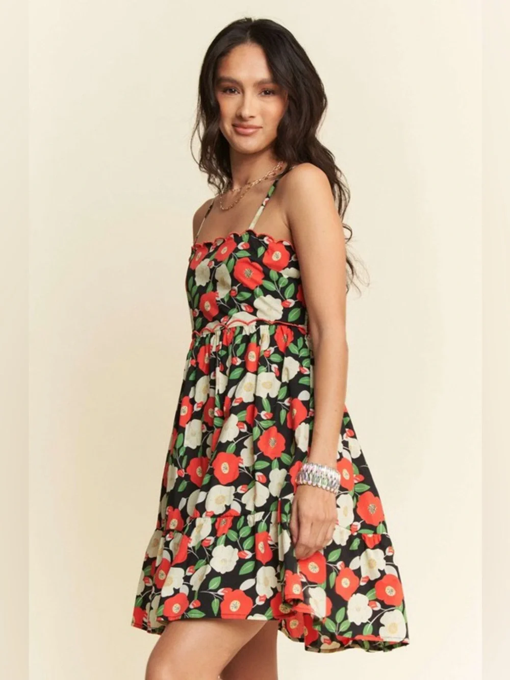 Davi & Dani Floral Scalloped Cutout Back Mini Dress🆕 - Picture 6 of 10